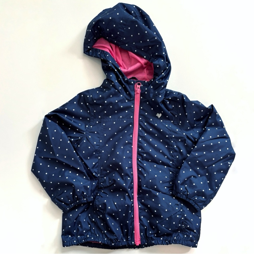 Carter's Navy Polka Dot Raincoat with Pink Lining & Zipper